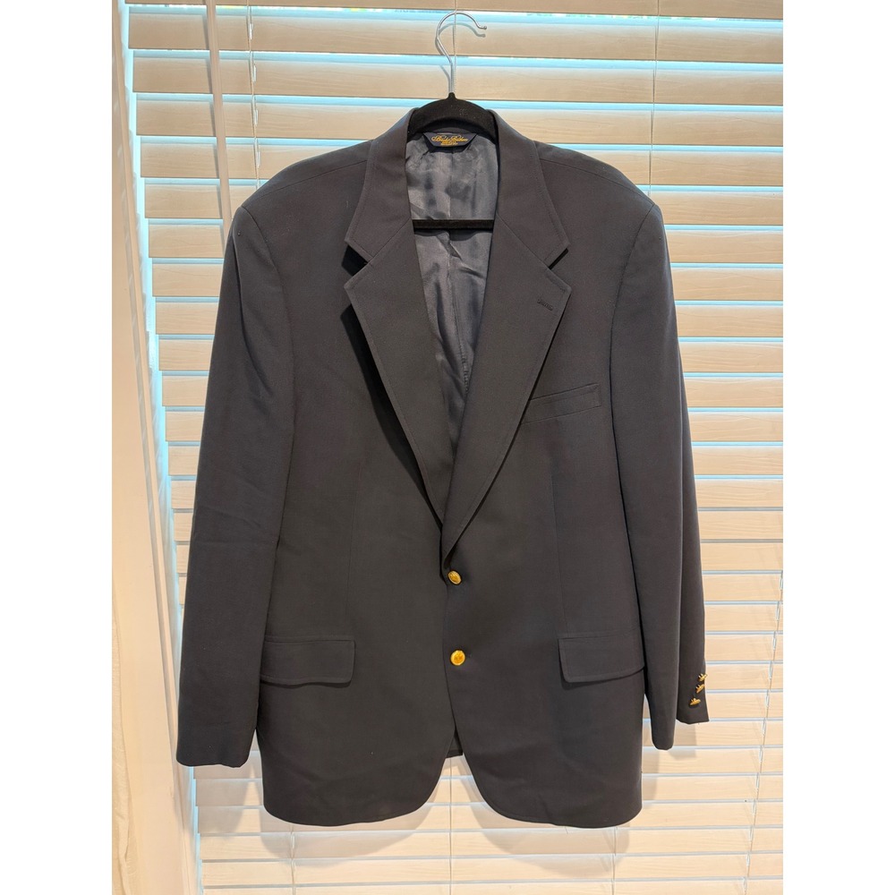 Brooks Brothers Mens 46L Navy Blue Blazer Gold Crest Buttons Made in USA 46 Long
